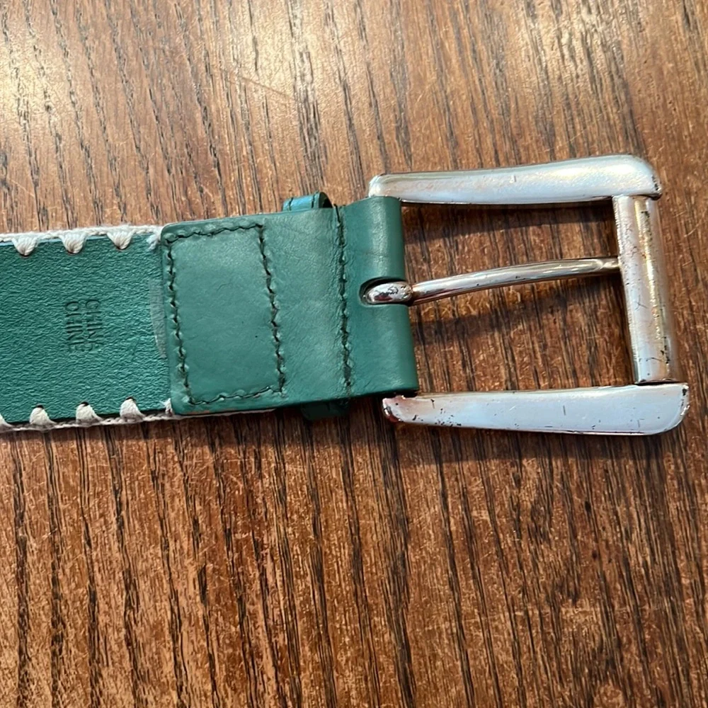 Michael By Michael Kors Blue Green Leather Belt With White Embroidery Size L